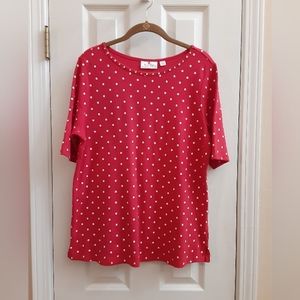 M Quacker Factory Rhinestone Embellished Red & White Polka Dot Short Sleeve Top